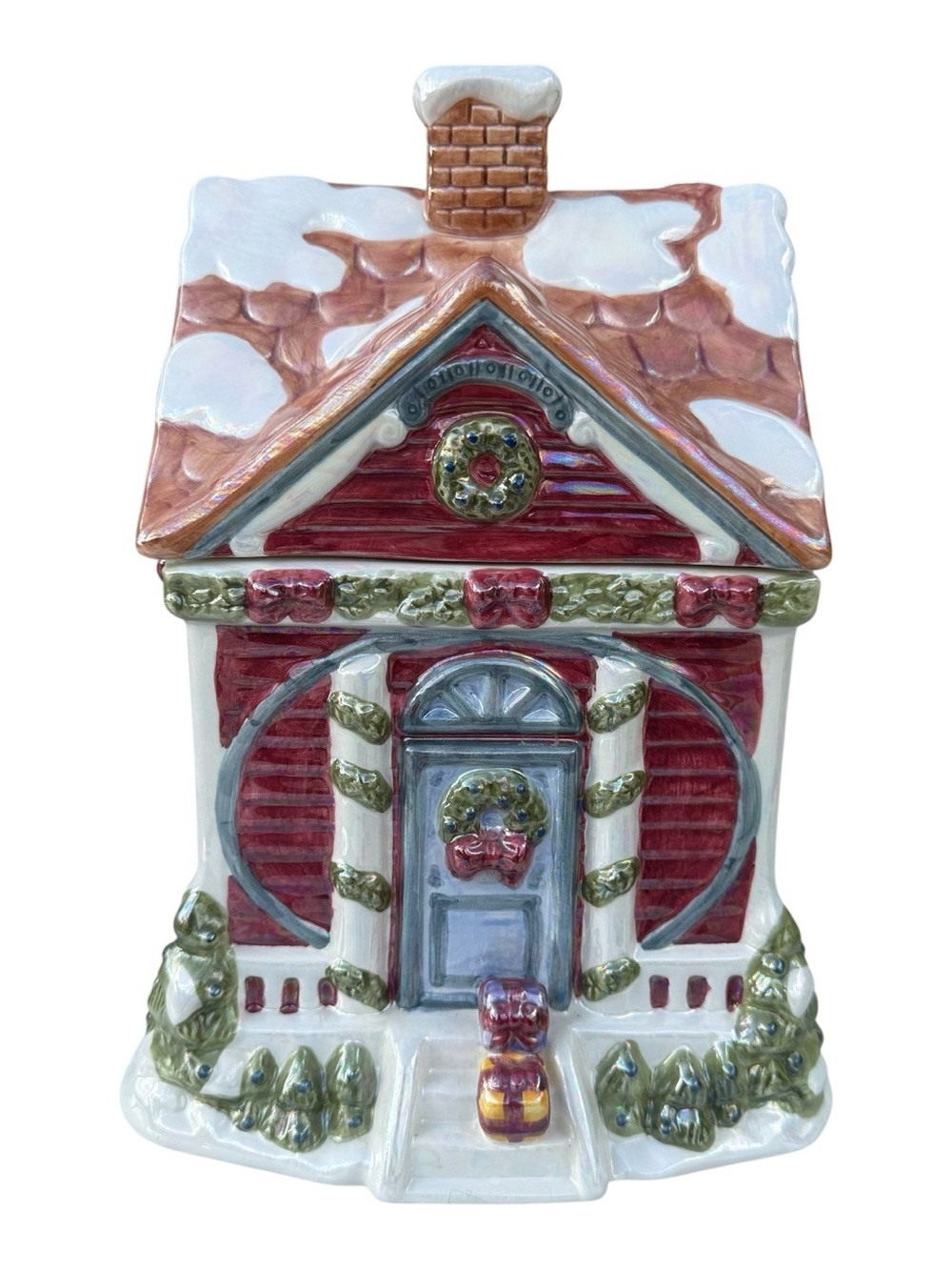 Vintage Victoria Ware Christmas House Cookie Jar Holiday Village Cottage 10”